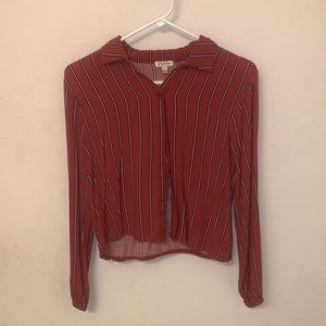 Red, striped button down shirt